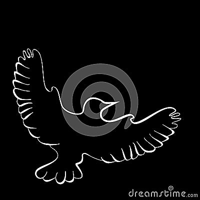 Abstract illustration, black and white silhouette of pigeon, dove. Cartoon Illustration