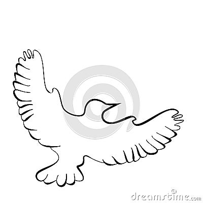 Abstract illustration, black and white silhouette of pigeon, dove. Cartoon Illustration