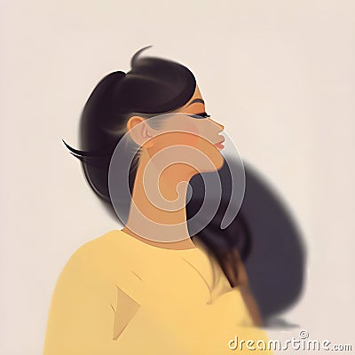 An abstract illustration featuring a stunning woman with fiery red black wearing immaculate yellow clothing Cartoon Illustration