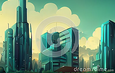 abstract illustration of a futuristic city, buildings in future, ultra modern cityscape created with generative ai Cartoon Illustration