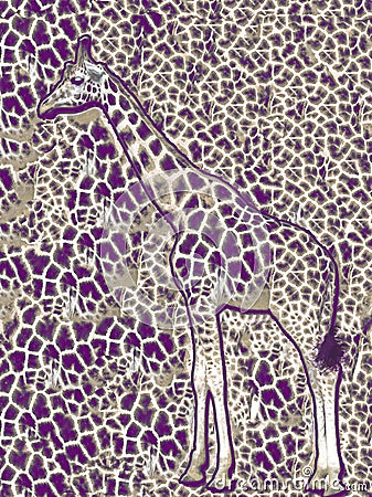 Abstract illustration of giraffe and animal seamless pattern. Color graphics. Design for background, wallpaper, covers and packagi Stock Photo