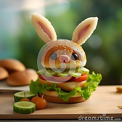 Abstract illustration - a hamburger as a hare Cartoon Illustration