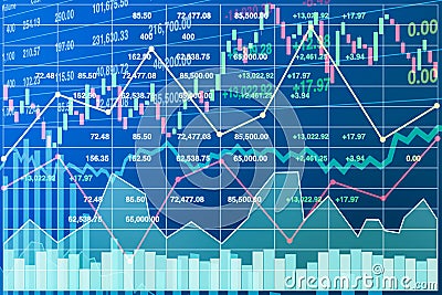 Abstract illustration image of business analysis with graph chart number data and candlesticks for presentation and report Cartoon Illustration