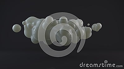 Abstract illustration of liquid drops, milk, in zero gravity, flying flow and merging. 3D rendering. Cartoon Illustration