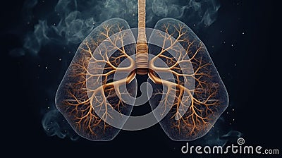 Abstract illustration of lungs surrounded with smoke Cartoon Illustration