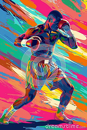 Abstract illustration of a male boxer wearing boxing gloves Cartoon Illustration