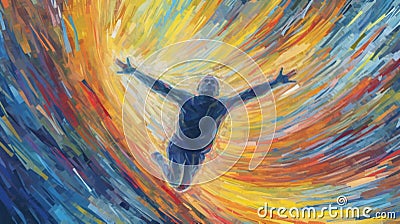 Abstract Illustration of man taking a leap of faith into the unknown Cartoon Illustration