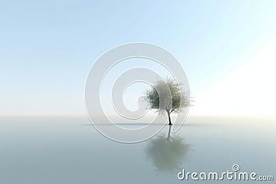 Abstract illustration minimalist landscape, alone tree in clear nature landscapeAbstract illustration minimalist landscape, Alone Cartoon Illustration