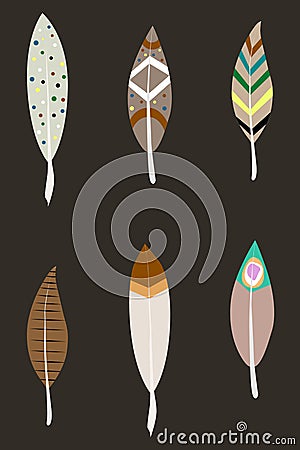 Abstract illustration of native american feathers. Several options for coloring feathers. Cartoon Illustration