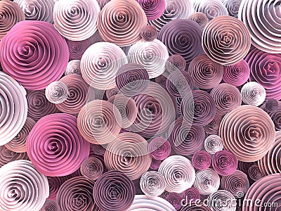 Abstract Illustration of paper-crafted, quilling flowers with different shades of spring colors. 3d rendering Stock Photo