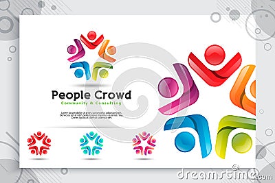 Abstract illustration people crowd vector logo with colorful and modern style concept as a symbol icon template of social , Vector Illustration