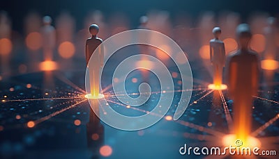 Abstract illustration of people figures connected by data network. Conceptual data driven market segmentation, refine Cartoon Illustration