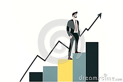 Abstract illustration of a person who climbs the financial chart, goes to his goal and success Cartoon Illustration