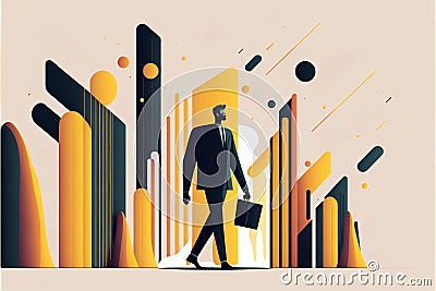 Abstract illustration of a person who climbs the financial chart, goes to his goal and success Cartoon Illustration