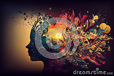 Abstract illustration of the psychology of imagination, ideal for wallpaper backgrounds, Generative Ai Cartoon Illustration