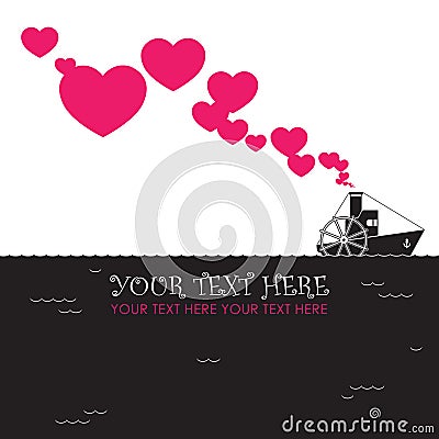 Abstract illustration with steamship and hearts. Cartoon Illustration