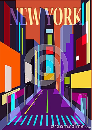 Abstract Illustration of a street in New York city. Vector Stock Photo