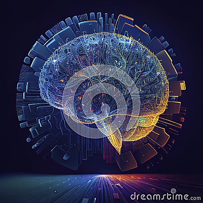 Virtual Brain. Generative AI Cartoon Illustration