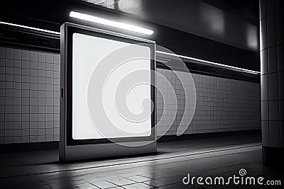 ilustration, Empty advertisement light box on the underground subway hall, Generative AI Stock Photo