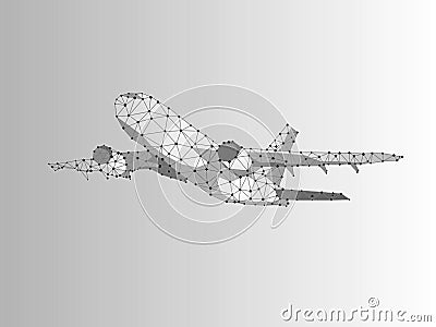 Abstract image of a airplane low poly illustration.Origami vector digit wireframe concept. Vector Illustration