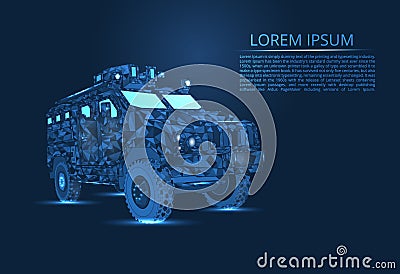 Abstract image of armored vehicles, military equipment, tank. Polygonal image in the form of lines, shapes. Camouflage Stock Photo