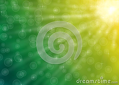 Abstract Bright Sunshine, Bubbles and Sparkles in Green and Yellow Background Stock Photo