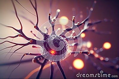 Abstract image of a bio neural network. The concept of information processing and working with data. Synthetic Neuron, assembler Stock Photo