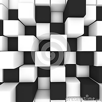 Abstract image: black and white cubes 3D illustration Cartoon Illustration