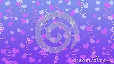 Abstract Hearts, Tinsels and Ribbons in Purple Background Stock Photo