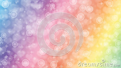 Abstract Blurred Hearts, Sparkles and Bubbles in Rainbow Pastel Colors Background Stock Photo