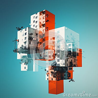 an abstract image of a building that is made up of multiple cubes Stock Photo