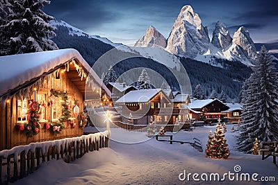 Abstract image with a charming Christmas Market in Italy, Dolomites Mountains, South Tyrol scenics Stock Photo
