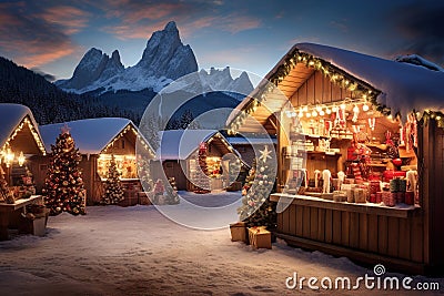 Abstract image with a charming Christmas Market in Italy, Dolomites Mountains, South Tyrol scenics Stock Photo