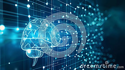 An abstract image of a cloud based solution network detecting early Alzheimers with symbolic brain graphics Stock Photo
