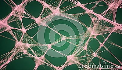 An abstract image of a delicate, pink, web-like structure against a dark green background. The web appears to be a Vector Illustration