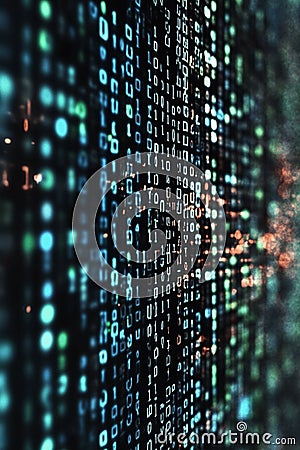 Digital Matrix of Binary Code in Motion Stock Photo