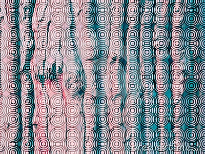 An abstract image featuring a combination of vertical and circular geometric patterns overlaid on a textured Stock Photo