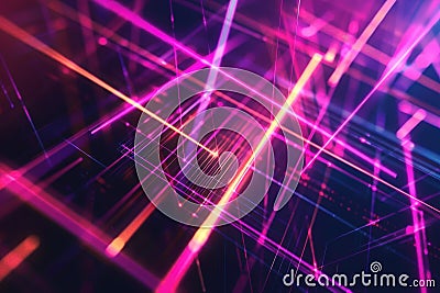 Abstract Background with Intersecting Neon Lines and Glowing Points Stock Photo