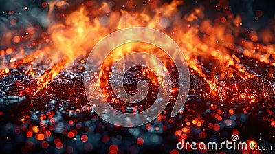 Abstract image of a fiery glowing hexagonal grid pattern. Warm, bright colors with bokeh effects. Futuristic technology Stock Photo