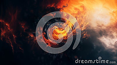 Abstract image of a fiery whirlwind forming a spiral in the center of the composition. Smooth and dynamic streams of Stock Photo