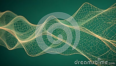 An abstract image of a flowing, yellow, grid-like structure on a dark green background. The grid appears to be a mesh or Vector Illustration