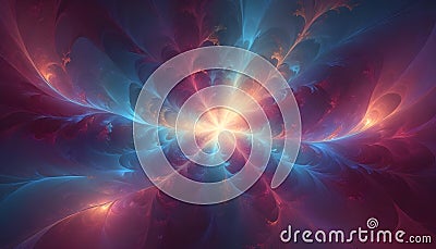 Abstract image of a glowing, flower-like structure with feathery petals in shades of pink, blue, and orange, resembling Vector Illustration