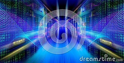 Abstract image Light traces. visualization of hacker attacks on Stock Photo