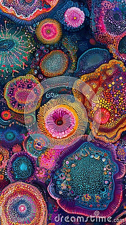 Abstract image of multicolored coral-like structures in vibrant hues and intricate patterns Stock Photo