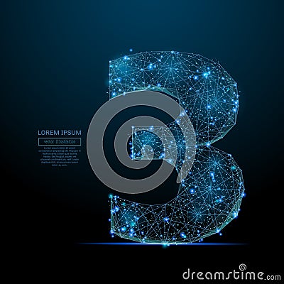 Number three low poly blue Vector Illustration