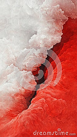 Abstract image of red and white clouds merging in a striking visual composition Stock Photo