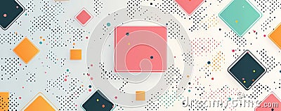 Abstract background featuring colorful overlapping squares and circles in a geometric pattern, creating a modern and Stock Photo
