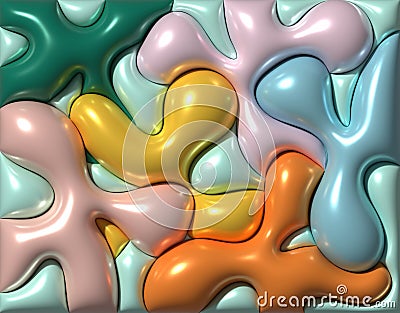 Abstract image with smooth shapes with a glossy effect, a sense of three-dimensionality and iridescence, 3D rendering illustration Cartoon Illustration