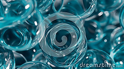Abstract image of swirling, transparent blue bubbles creating a dynamic and fluid visual effect, ideal for science-themed designs Stock Photo