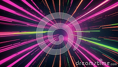 Abstract image of a tunnel of glowing pink and green lines, creating a sense of speed and motion. The lines are sharp Vector Illustration